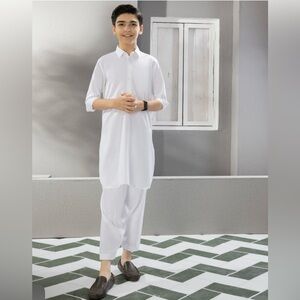 Classic White Women's Kurta and Pants Set